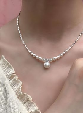 闪钻碎银子珍珠项链女2025新款爆款设计感高级锁骨链轻奢小众颈链