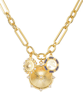 珍珠铜镀金太阳山水项链小众设计ins嘻哈冷淡风网红锁骨链女