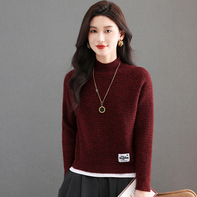 女士半高圆领常规套头常规款毛针织衫