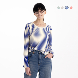 国棉壹厂经典海魂衫修身长袖t恤女款新疆棉纯棉透气条纹打底衫