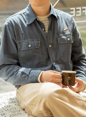 国棉壹厂山鸡绣花衬衫户外山系工装衬衫男女复古做旧水洗衬衫外套
