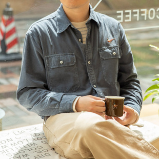 国棉壹厂山鸡绣花衬衫户外山系工装衬衫男女复古做旧水洗衬衫外套