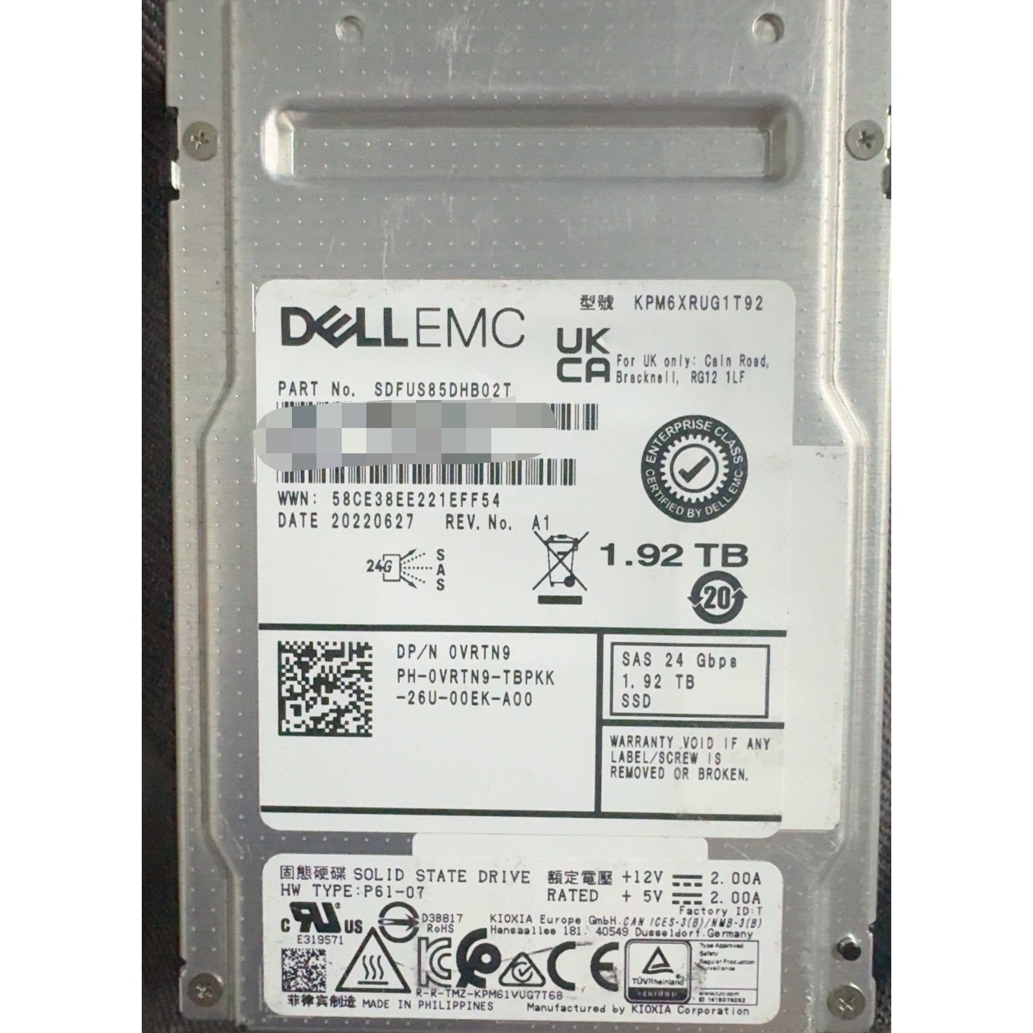 凯侠 戴尔/DELL  1.92GB SAS 24G议价产品