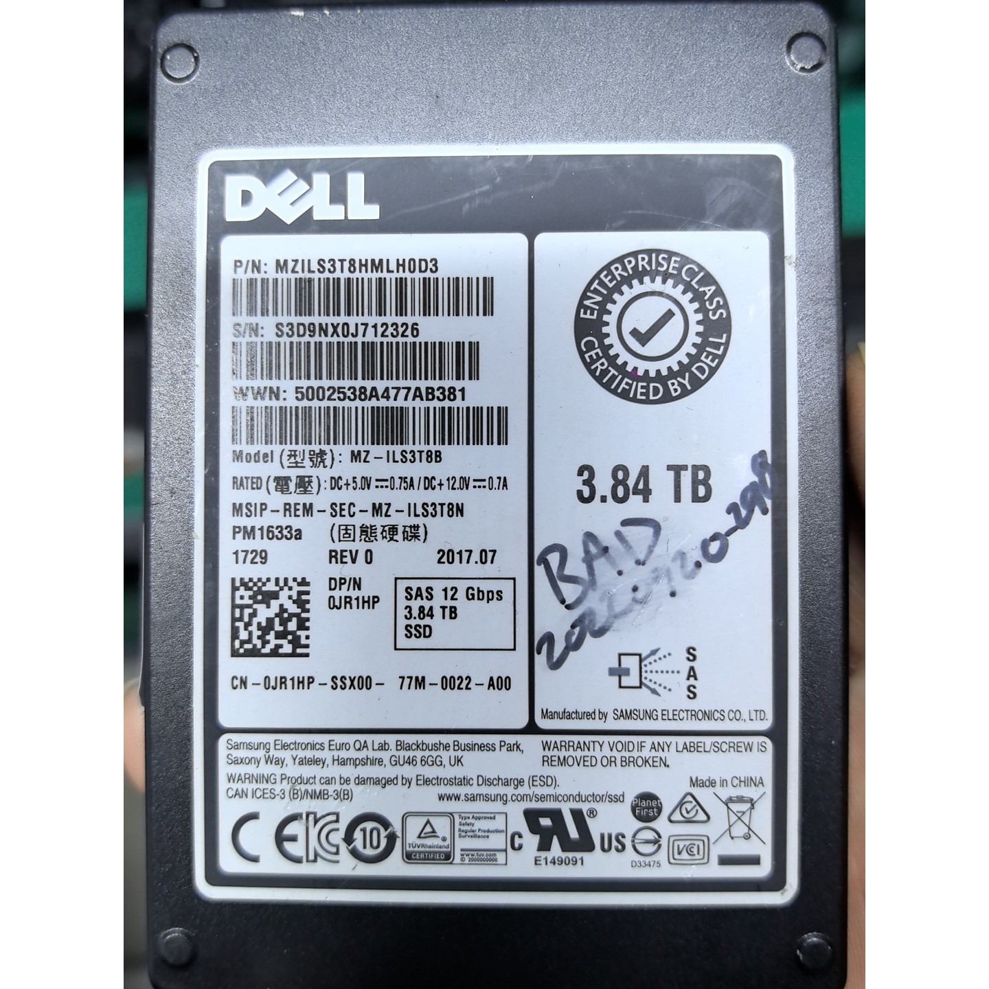 Dell/戴尔 0JR1  3.84T SAS  SSD议价产品