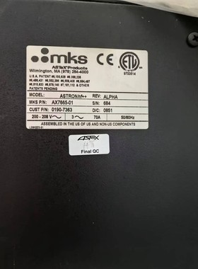 MKS ASTRONhf+等离子体电源,型号AX7665-0议价产品