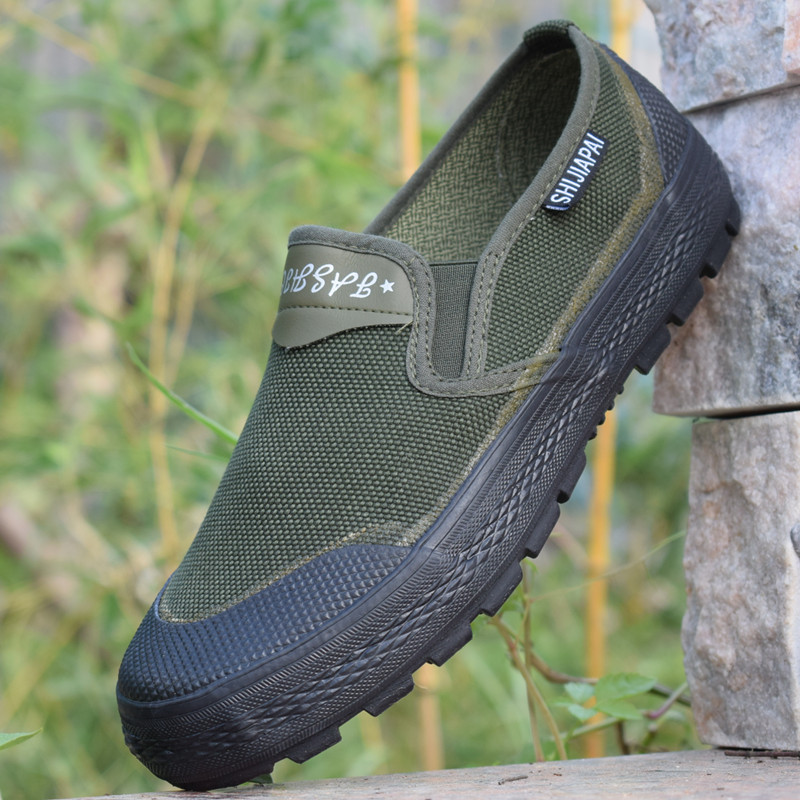 征峰一脚蹬防滑耐磨军绿解放鞋