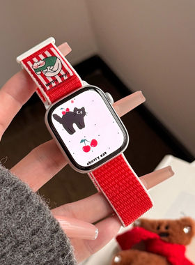 适用苹果手表表带s11Apple女iwatchS10抽象图案魔术贴9876回环SE3