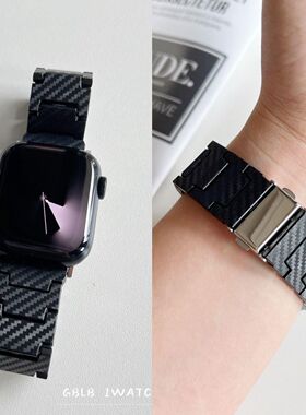 适用苹果S11手表带亚克力碳纤维纹iWatchS109se3新高颜值男女腕带