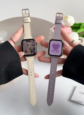 真皮表带s9细款小蛮腰适用Apple苹果S11iwatchSE10Ultra865手表带