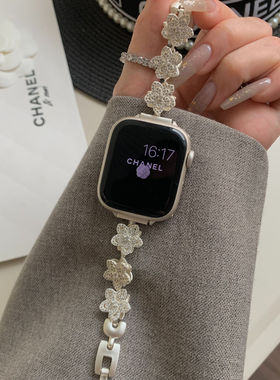 皓石旋转金属表带适用applewatchS10苹果满钻iwatch987se小米9pro