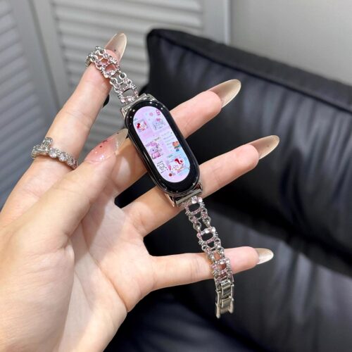 细款卡通可爱KT猫咪彩钻金属表带