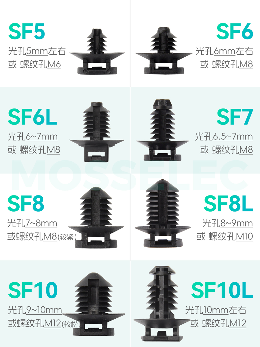 汽车钣金孔线束扎带底座杉树固定头卡扣SFT5螺纹头新能源储能单头