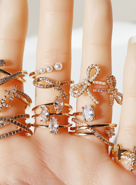 韩版轻奢品牌气质百搭精致微镶镀金开口戒指