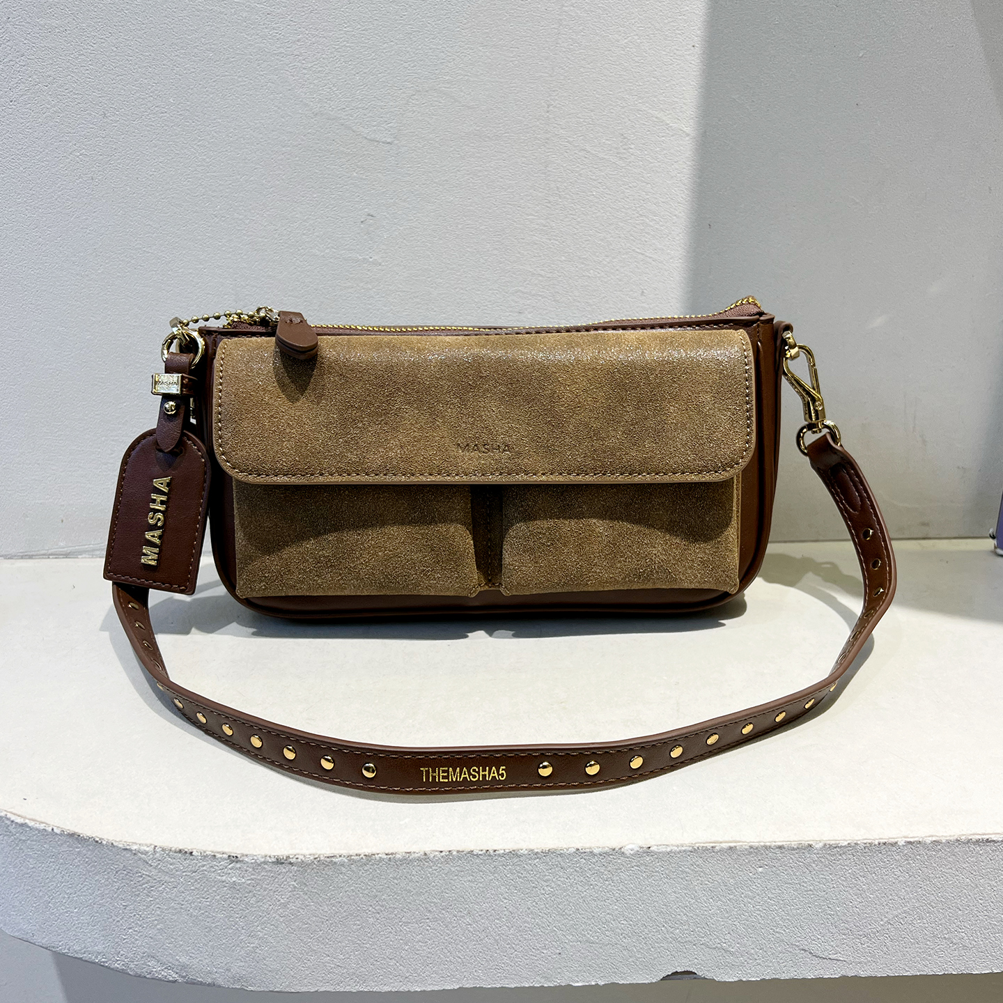 磨砂皮双口袋腋下包法棍包斜挎包