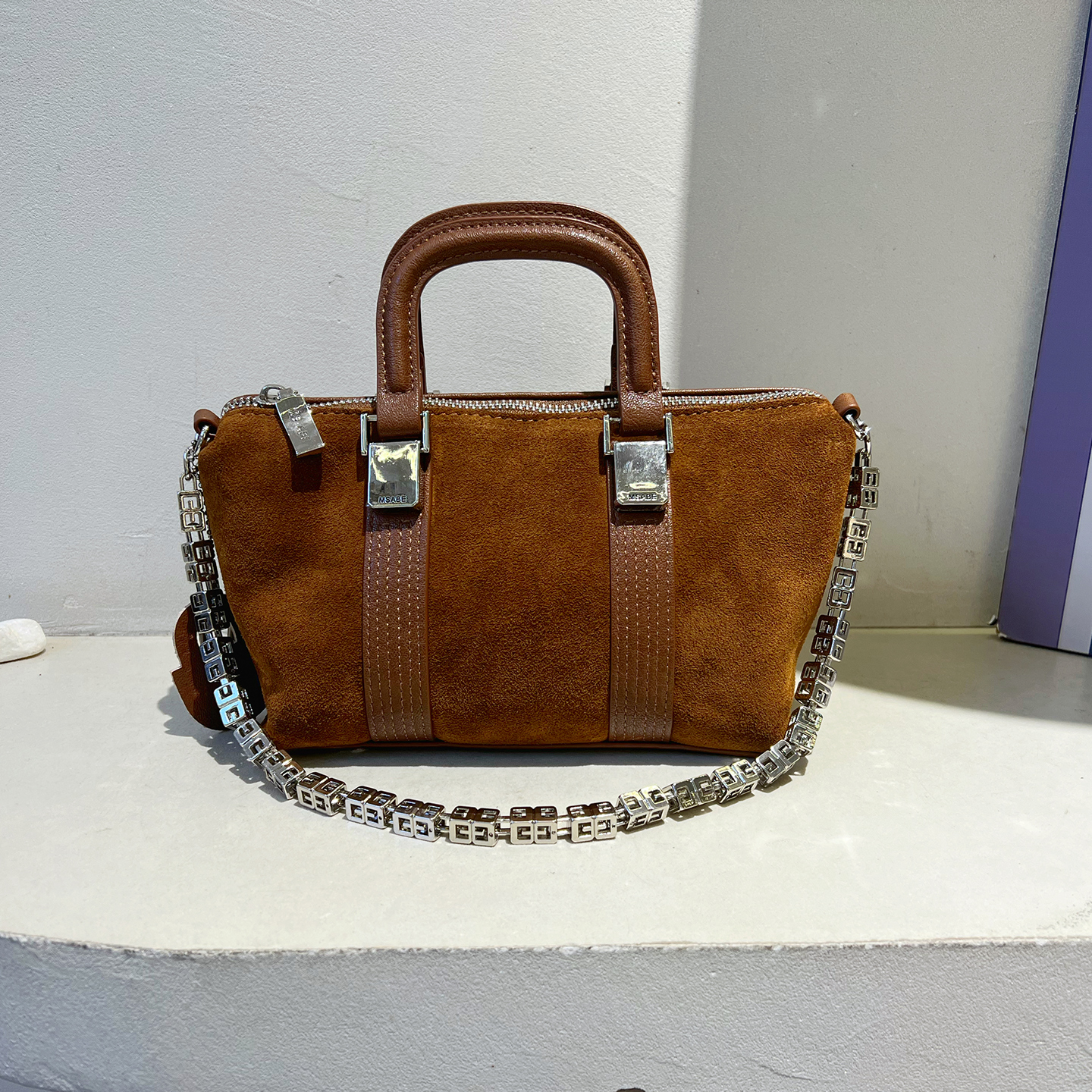 轻奢磨砂皮手提包链条单肩斜挎包