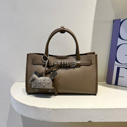 荔枝纹皮带扣手提小方包斜挎包