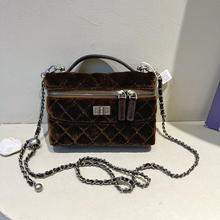 小D家小香风丝绒菱格链条盒子包女2025新款时尚高级感单肩斜挎包
