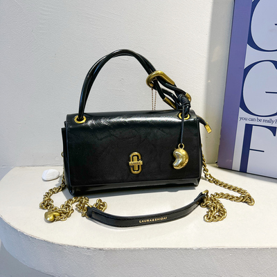 油蜡皮手提小方包锁扣链条斜挎包