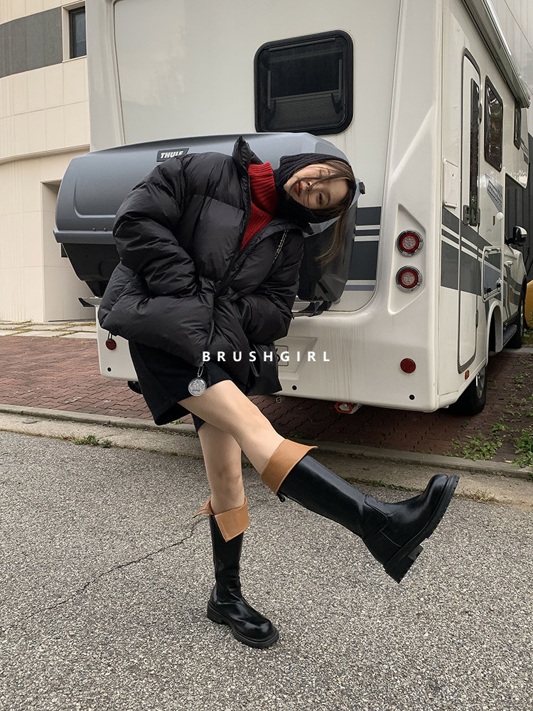 CHILIGIRL 가을 겨울 여성용 한국 동대문 부츠 두꺼운 밑창 두꺼운 굽 둥근 머리 기사 부츠 멋스럽고 달콤하고 시원합니다