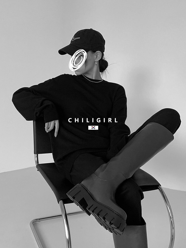 CHILIGIRL 한국 동대문 강화 두꺼운 밑창 하이 부츠 심플 클래식 대형 스트레이트 튜브 굴뚝 부츠