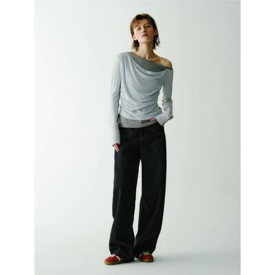 官方授权FAE假两件荡领拼色T恤