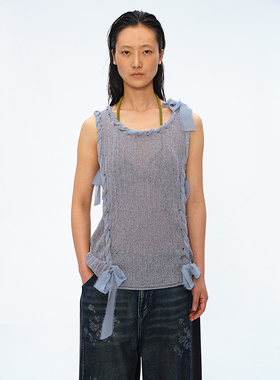 官方授权SquareCircle方圆手工穿绳绑带飘带宽松休闲针织背心上衣