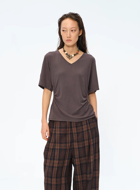 官方授权 SquareCircle方圆 原创后背抽褶V领收腰显瘦短袖T恤