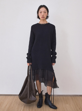 .e1设计师品牌 25冬新 软糯牦牛绒针织长裙荷叶边裙摆毛衣连衣裙