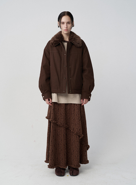 .e1设计师品牌 25冬 可拆卸毛领磨毛牛仔夹克90白鸭绒羽绒服外套