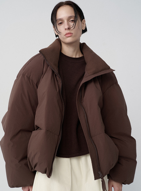 .e1设计师品牌 25冬 肌理感立领花苞短款90白鸭绒面包羽绒服外套