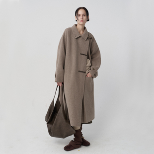廓形双面呢大衣外套女 复古牛角扣长款 .e1设计师品牌 25AW冬新品