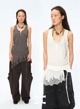 品牌授权SquareCircle方圆重工蕾丝拼接叠穿内搭显瘦吊带背心上衣