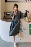 港味复古polo牛仔连衣裙女夏2025新款温柔风梨型身材宽松休闲裙子，女装连衣裙，2C037