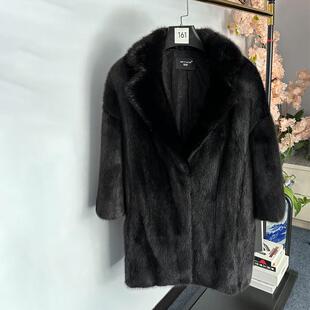 特价国产真水貂毛中长款皮草西装领外套女款九分袖保暖休闲时尚