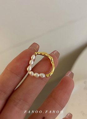 小众女天然珍珠戒指复古
