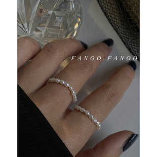 高级感~淡水天然珍珠戒指小珠女小众设计松紧可调节串珠食指戒指