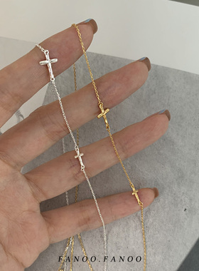 小众设计褶皱十字架项链通体纯银