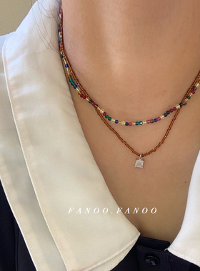 彩色串珠复古法式项链