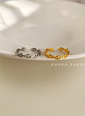 韩国ins风猪鼻子戒指女纯银轻奢小众设计叠带简约开口食指戒指环