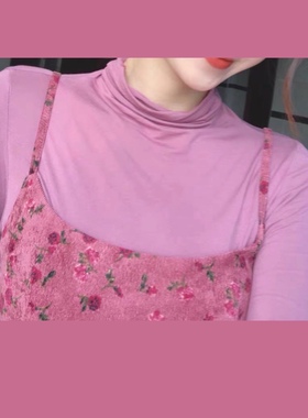 晚时光秒杀显白温柔黄色紫色长袖堆堆领打底衫薄款黑色高领T