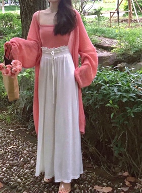 晚时光 秒杀 春夏复古高腰白色木耳边阔腿裤慵懒风抽绳显瘦大长腿