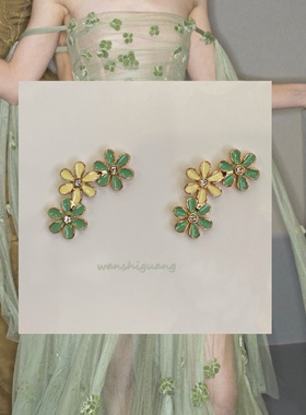 秒杀 清新甜美绿色小雏菊花耳钉耳环饰品女外单高品质