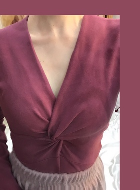 晚时光 【秒杀】显白树莓紫V领长袖打底衫豆沙紫长袖T加厚磨毛
