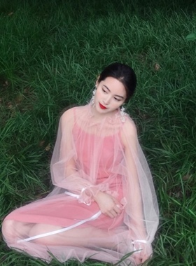 晚时光【秒杀】显白蜜桃粉吊带裙小清新仙女裙蜜桃粉螺纹棉吊带裙