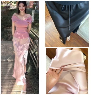 晚时光5.15气质缎面高腰显瘦半身裙 飘逸女人味中长裙夏