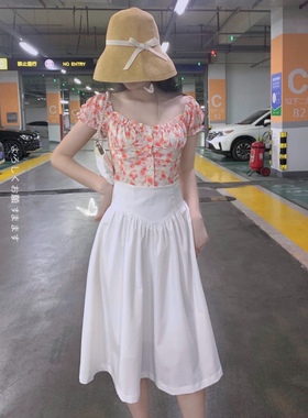 晚时光【秒杀】法式仙女公主白色chao显腰细束腰花苞半身黑色伞裙