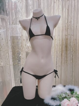 百搭超迷你三角比基尼三点式系带纯白纯黑套装牛奶丝打底内衣
