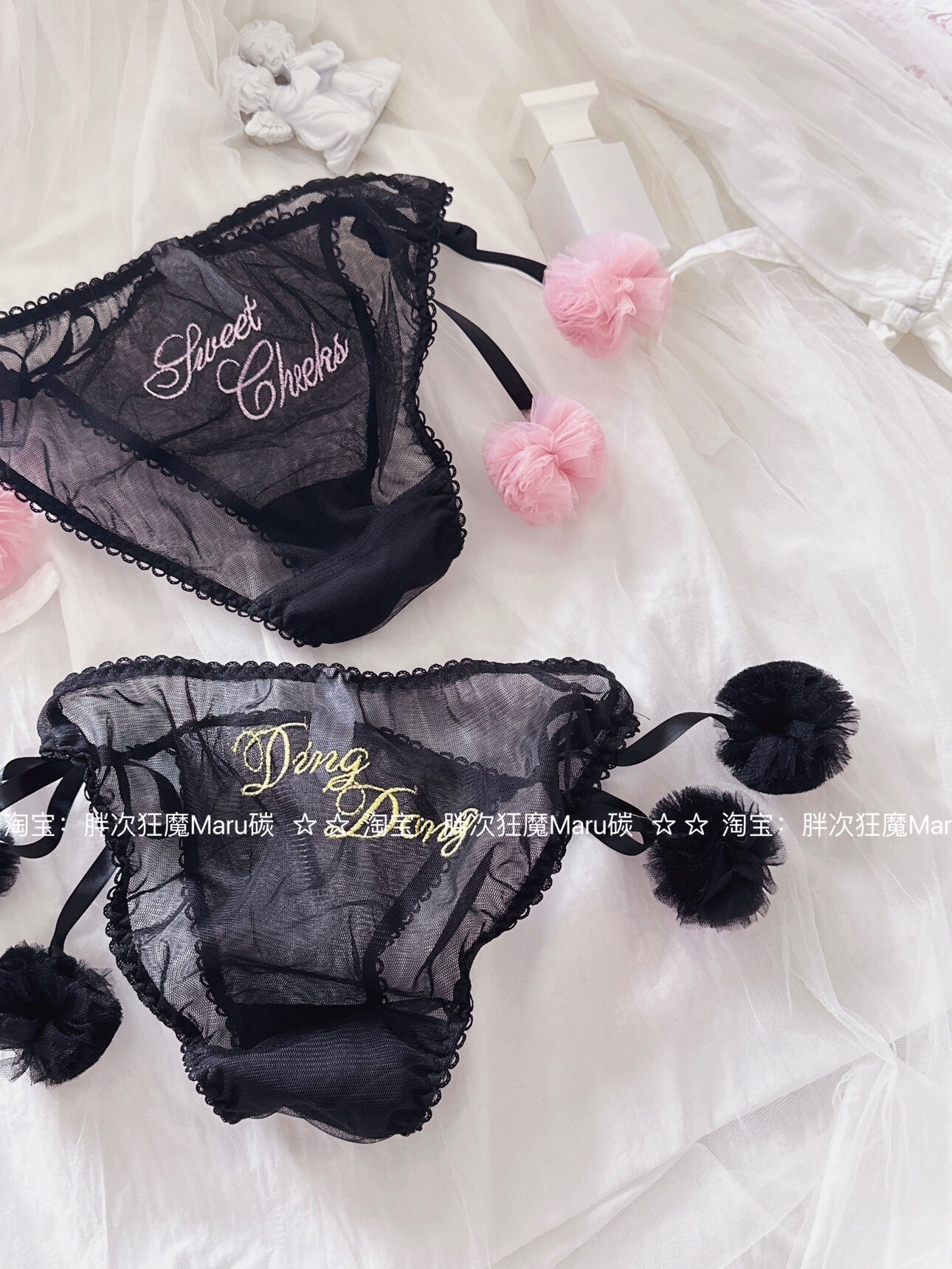 性感经典款刺绣超大球球网纱系带内裤少女三角内裤纯欲风低腰