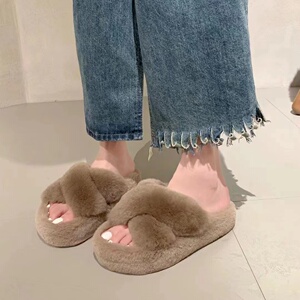 9.8 MSY-6052橡胶底厚底舒适兔毛百搭毛毛拖