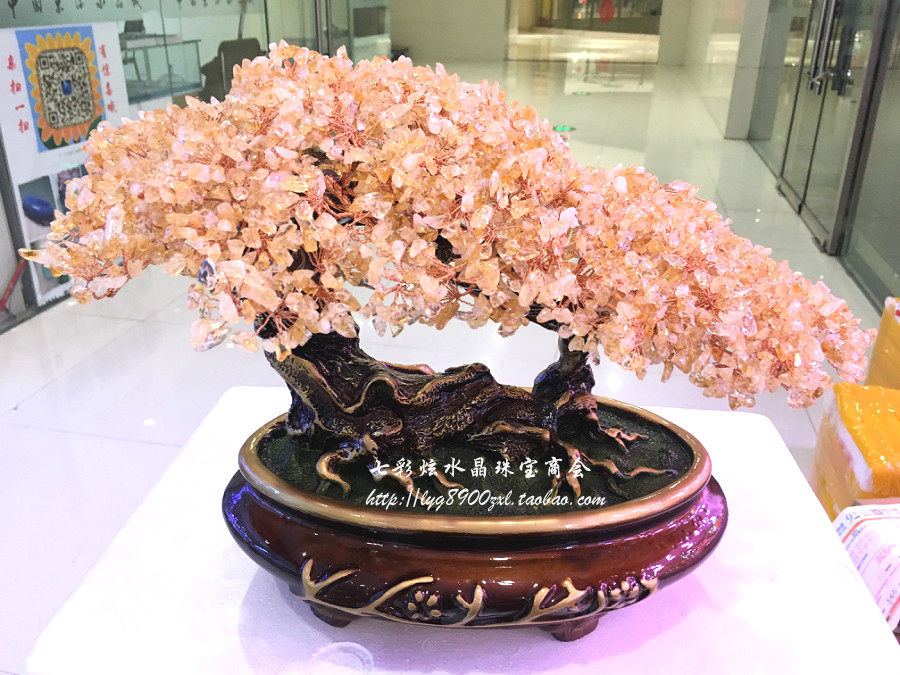 황수정 암호화 된 행운의 돈 나무 홈 거실 웨딩 룸 입구 열기 이동 선물 풍수 장식품